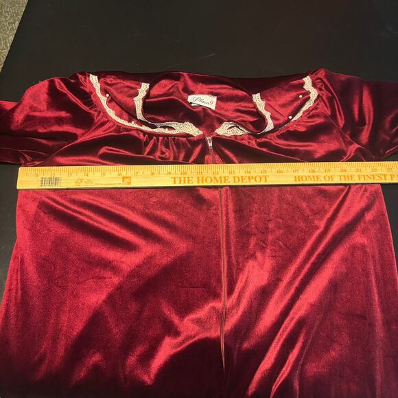 Vtg Women's Sz L Velour 1/2 Zip Robe Housecoat Plaza 9 Long Maroon Lace READ - Picture 5 of 7